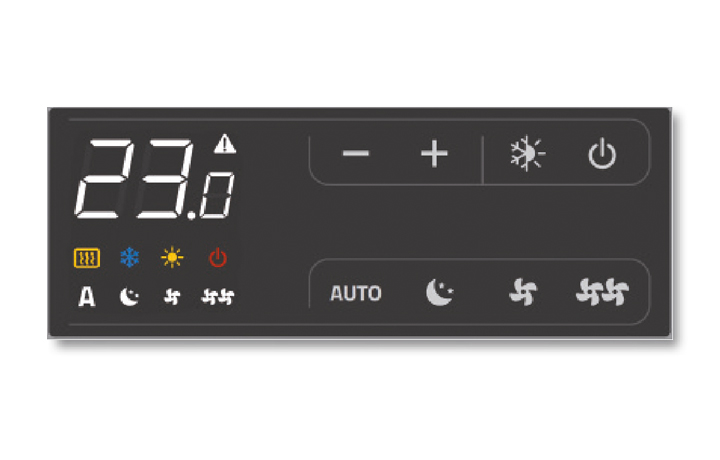 Einbau-Regelung mit Smart-Touch Display für Temperatur- und  Betriebsmoduseinstellungen,
stufenlose Drehzahlregelung  und Modbus-Schnittstelle